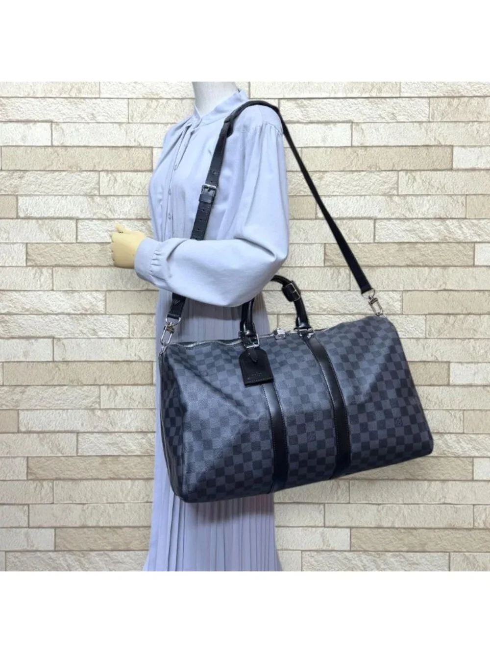 Louis Vuitton Keepall Bandouliere 45 Damier Graphite Boston Bag Canvas Black